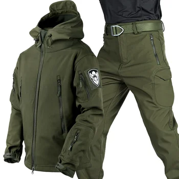 Открытый комплект тактических военных курток Soft Shell, мужские камуфляжные спортивные костюмы, флисовые пальто, водонепроницаемая одежда для кемпинга, пешего туризма, костюм