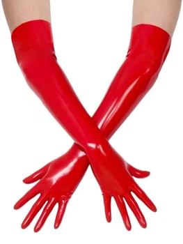 Унисекс Красные латексные перчатки Формованные резиновые латексные перчатки длиной до плеча Бесшовные Латексные перчатки длиной до локтя