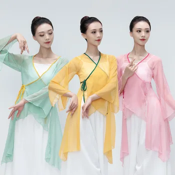 Женское платье для классического танца, шифоновое газовое платье, струящийся тренировочный костюм для девочек, китайский танцевальный костюм для танцевального представления
