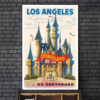 Лос-Анджелес, США, Диснейленд, Замок Золушки, картина на холсте, настенное искусство, дорожный плакат Disney Go Greyhound, Калифорния, домашний декор