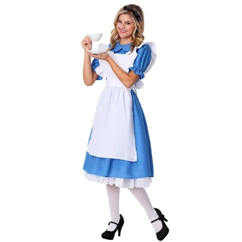 Umorden Костюм Алисы в стране чудес Длинное синее платье для взрослых женщин, костюм горничной из фильма 