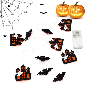 Светодиодные гирлянды на Хэллоуин, фонари-летучие мыши в стиле замка на тему Хэллоуина для внутреннего и наружного оформления венками