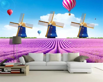 beibehang Обои на заказ фотообои романтический цветок море лаванда Голландская ветряная мельница пасторальный ветер 3D ТВ фон стена