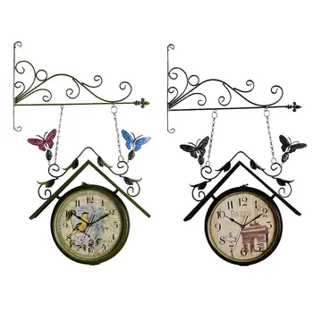 Настенные часы Внутренние двухсторонние настенные Подвесные Часы Уличные часы на кронштейне Настенные часы для дома и сада