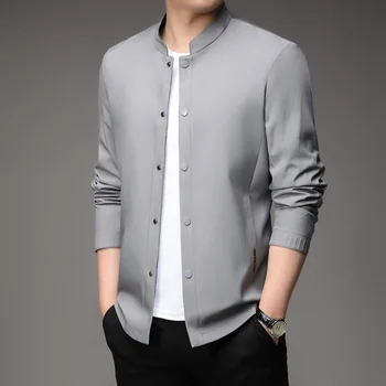 Новый бренд, дизайнерская повседневная Модная Мужская куртка со стоячим воротником, однобортная ветровка в корейском стиле, пальто, мужская одежда