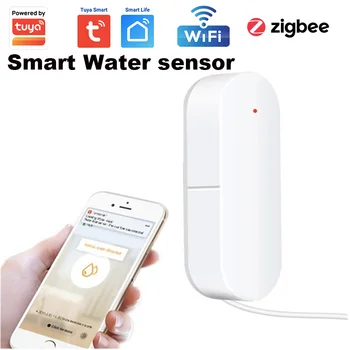 Tuya WIFI Zigbee Сигнализация утечки воды, Беспроводной датчик утечки воды, Оповещение о наводнении, система безопасности переполнения, приложение Smart Life