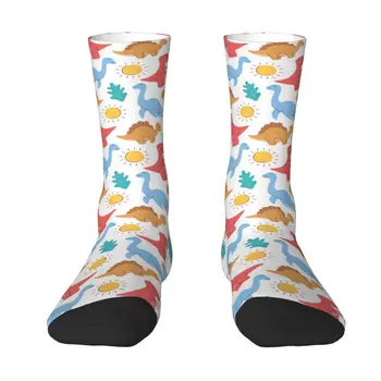 Модные Красочные Носки с рисунком Динозавра Мужские Женские Теплые Спортивные футбольные носки с 3D принтом