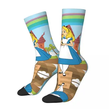Алиса, отправляющаяся в Страну чудес, облегающая футболка, носки контрастного цвета, Эластичные носки с юмористическим рисунком, Повседневные чулки с рисунком R197