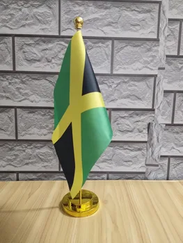 Настольный флаг Ямайки и золотой флагшток/серебряный флагшток для украшения/подписания/переговоров 14*21 см, бесплатная доставка 016