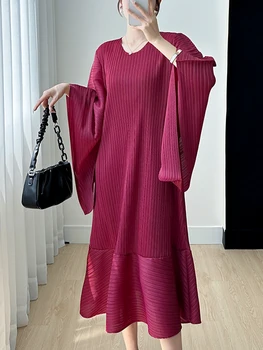 Платье свободного кроя, большого размера, с оборками, ниспадающее плиссированное платье, французские винтажные простые однотонные летние платья макси для женщин