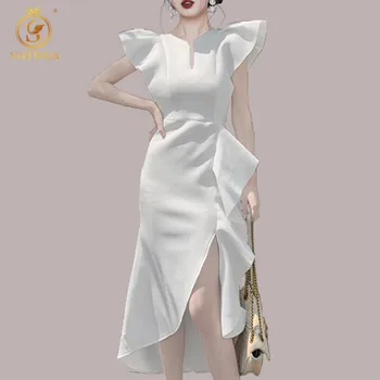 Что-то новенькое, модные женские летние платья с оборками, элегантное белое женское повседневное платье нерегулярной формы, Vestidos