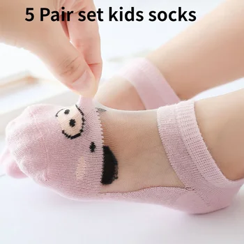 5 пар детских носков, комплект носков для маленьких девочек, ультратонкие сетчатые детские шелковые носки с кристаллами льда, летние сетчатые носки для малышей
