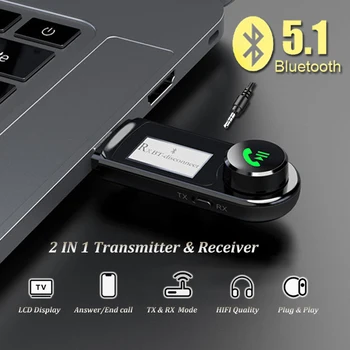 Новый Bluetooth 5.1 Передатчик-Приемник 2-в-1 Стерео Беспроводной Аудио Конвертер 3,5 мм Aux Аудио Музыкальный Адаптер ЖК-Дисплей Микрофон