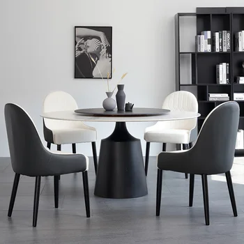 Итальянский минималистичный круглый обеденный стол из легкой роскошной каменной плиты с поворотным столиком, современная и простая домашняя столовая высокого класса