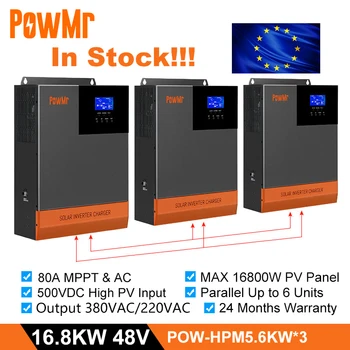 PowMr Гибридный Солнечный Инвертор Мощностью 16,8 кВт С Трехфазным Выходом 380 В Переменного Тока Поддерживает Аккумулятор 48 В, Макс PV 500 В постоянного тока с Контроллером Зарядного Устройства MPPT 80A