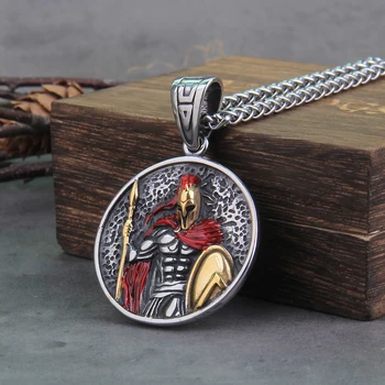 Винтажное ожерелье с подвеской в виде древнегреческого воина, спартанского щита, панковское мужское вечернее ожерелье из нержавеющей стали 316L, байкерский ювелирный подарок