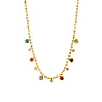Цветная подвеска из бисера с цирконом, покрытая 18-каратным золотом из титановой стали Ожерелье для женщин Золотое ожерелье для женщин