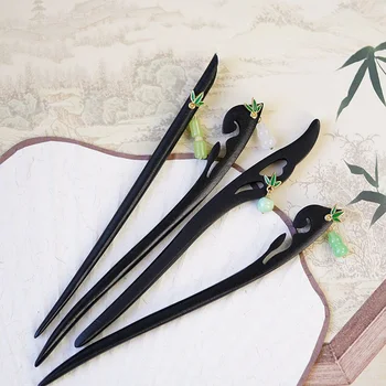 Винтажная палочка для волос, китайские Аксессуары для волос Hanfu Для женщин, Черная деревянная Заколка в форме бамбука, Палочка для еды, подарок для украшения головы в стиле ретро
