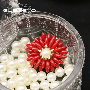 Glseevo Женская брошь из натурального жемчуга с коралловым цветком, красная винтажная брошь для одежды, Подарки для рождественской вечеринки, бренд jewelryGO0398