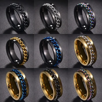Вращающиеся кольца для беспокойства, вращающиеся кольца для пальцев из титановой цепочки из нержавеющей стали для мужчин и женщин, ювелирные изделия в стиле панк-рок, байкерские подарки