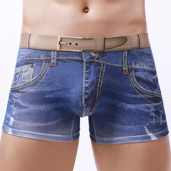 Моды для мужчин джинсовые трусы 3D печати сексуальные боксеры стиль джинсы шорты боксеры мужские ковбойские U выпуклая мешок хлопок трусы трусики