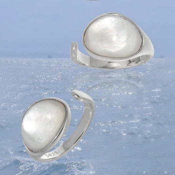 VIANRLA Камень-ракушка из стерлингового серебра 925 пробы Овальной формы, открывающееся регулируемое кольцо, женские ювелирные изделия в минималистичном стиле, прямая поставка