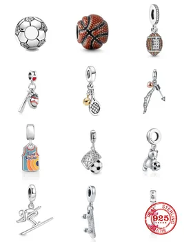Новое серебро 925 пробы, футбол, бейсбол, теннис, баскетбол, бусина-шарм, оригинальный браслет Pandora, Безделушка, женские украшения своими руками