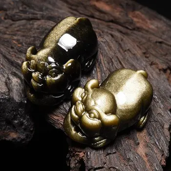 2019 новый натуральный обсидиан золотая свинья кулон мужской и женский зодиакальный счастливый обсидиан ожерелье кулон ювелирные изделия подарок