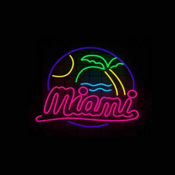 Miami Palm Bar Изготовленная на Заказ Лампа ручной работы из настоящего Стеклянного тубуса Магазин Рекламный Декор Вывеска Неоновый свет 24 