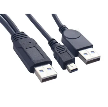 USB2.0 USB 2.0 double A Type 2A Штекер к Mini 5-Контактный Штекерный Y-кабель 0,7 м 70 см 2 фута Для 2,5 