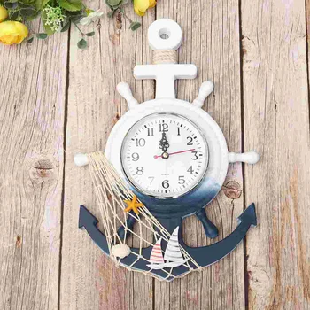 Светящиеся рыболовные сети Часы в средиземноморском стиле Белые настенные Часы Сельские Морские часы Деревянные синие настенные часы Офисные