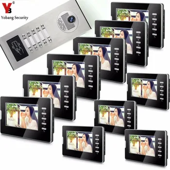 Yobang Security 7-дюймовый Видеодомофон RFID-Камера С 2/3/4/6/8/10/12 Мониторами Домофона Дверной Звонок Для Семей Muti Apartments