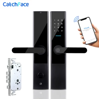 Биометрический дверной замок с отпечатками пальцев Бесключевой умный замок Цифровой WiFi приложение Bluetooth замок с отпечатками пальцев Электронный домашний врезной замок