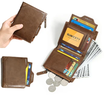 Деловые короткие мужские кошельки из искусственной кожи, противоугонная щетка, держатель для кредитных карт с несколькими позициями, кошельки для монет на молнии, денежные сумки