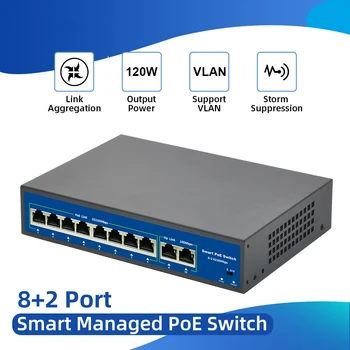 10 Портов POE-Коммутатора 48V Power Over Ethernet Сетевой Коммутатор 8 Инжекторов PoE-Коммутатора для IP-камеры/Беспроводной Точки доступа/Системы Видеонаблюдения