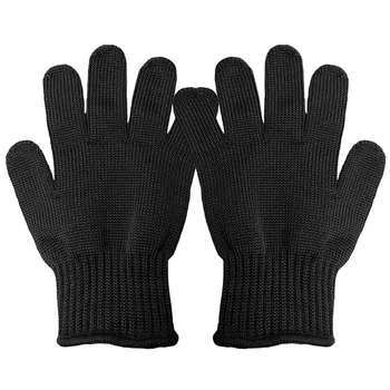 1 пара рабочих защитных перчаток от порезов 5-го уровня, черные Металлические Защитные Перчатки для мясника из проволоки из нержавеющей стали, устойчивые к порезам