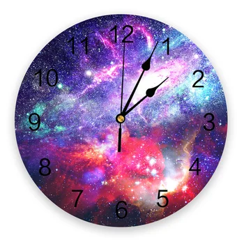 Романтическая фиолетовая Вселенная Звездной ночи, большие настенные часы, Декор для ресторана, кафе, Круглые настенные часы, Бесшумное украшение дома