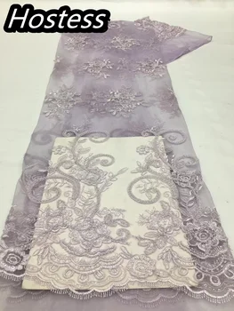 Новейшая Европейская высококачественная современная вышивка сетчатое кружево Блестящие блестки Вышивка 3D Тюлевое кружево с бисером Ткань для вечернего платья