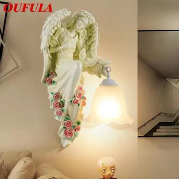 OUFULA Современный Ангел Настенный светильник для помещений Светодиодный Белый Креативный Европейский светильник-бра из смолы для декора дома, гостиной, спальни