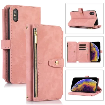 Роскошный кожаный бумажник с откидной крышкой на молнии для iPhone XS Max Xr X, отделения для карт, сумка для телефона.