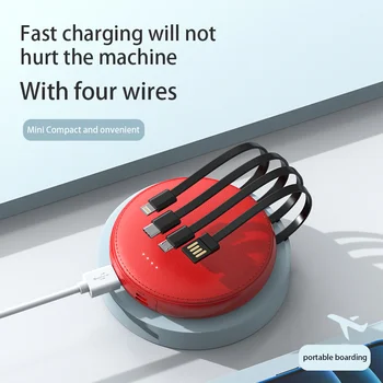 Новый мини-кожаный круглый самодостаточный кабель с рисунком 10000 мАч большой емкости для быстрой зарядки портативного мобильного аккумулятора