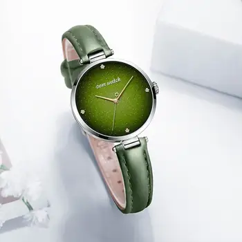 DOM Top Роскошные Модные Простые женские кварцевые наручные часы Элегантные Зеленые Женские часы Кожаные Водонепроницаемые Часы Girl Watch G-1292