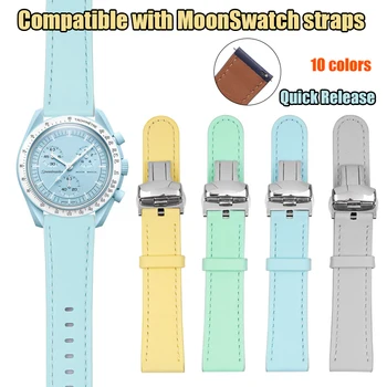 Ремешок из натуральной кожи для Omega X Swatch MoonSwatch Planet Band Speedmaster Мужчины женщины браслет для часов с пряжкой-бабочкой 20 мм
