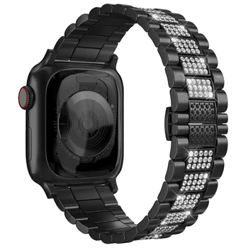 Металлический Ремешок для Apple Watch Band 44мм 40мм 45мм 41мм 49мм 42мм 38мм Бриллиантовый Браслет Correa iWatch Series Ultra 8 7 6 5 4 3 SE