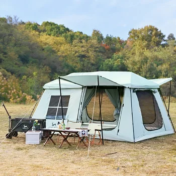 Кемпинг на открытом воздухе, Большая Семейная палатка, Ветрозащитная Теплая защита от ультрафиолета, 2 спальни, 1 Гостиная, Защита от комаров