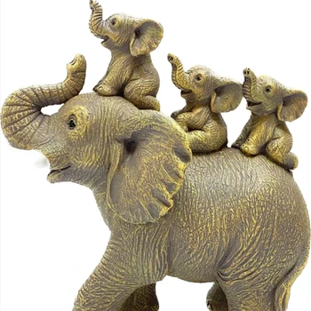 16cmx8cmx17cm 3 Слоненка Верхом на Статуе Слона Фигурка животного для Гостиной в наличии быстрая доставка
