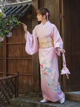 Платье-кимоно для девушки Сакура, Лунный цветок, Халат Юката в Японском стиле, Женский цветочный принт, Японская униформа Хаори, Косплей Костюм