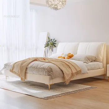 Каркасы кроватей из бархатной ткани Nordic Light класса Люкс, мебель для спальни, современная двуспальная кровать в квартире, Главная спальня, Прикроватная тумбочка