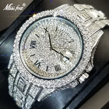 Горячие Новые часы Day Date для мужчин, роскошные кварцевые наручные часы с муассанитовым серебром, водонепроницаемые часы в стиле хип-хоп Ice Out, прямая поставка