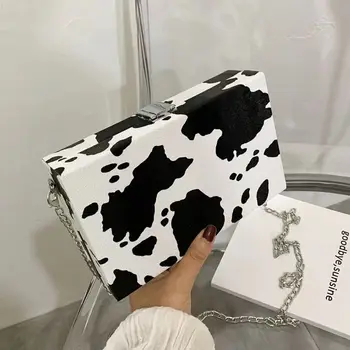 Весенняя квадратная сумка-коробка, женская сумка через плечо, модная сумка-коробка с принтом коровы, новая женская сумка на цепочке.